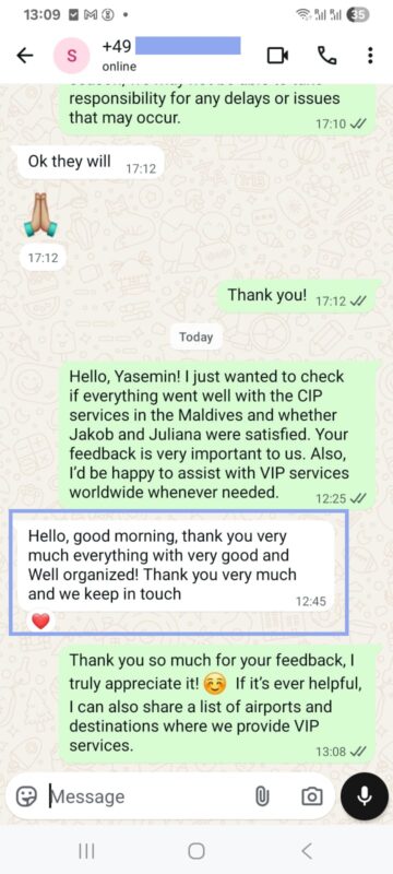 Client WhatsApp review MLE CIP Meet & Greet